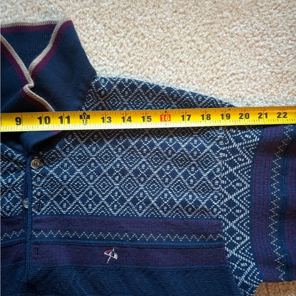 VTG Arnold Palmer Men’s Medium Knit Polo Sweater Navy Geometric Grandpa Core - Picture 9 of 9